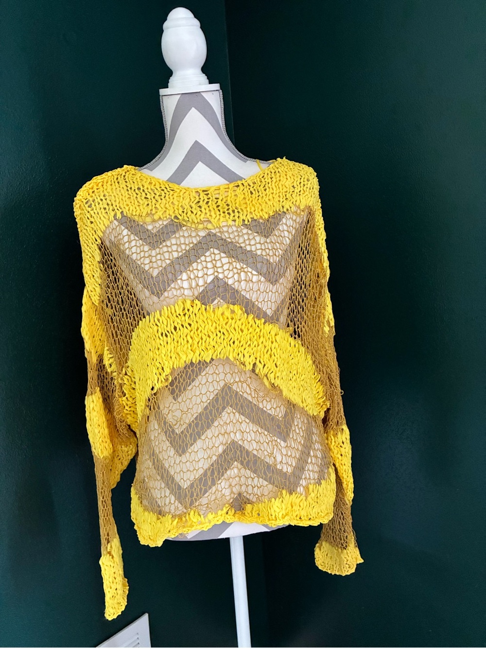 Zara Yellow Open-Knit Scoop Neck Sweater